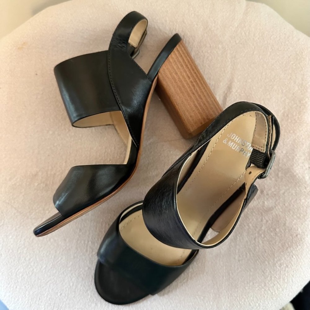 Johnston & Murphy Open-Toe Leather Black Sandal
